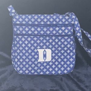 Vera Bradley “Duke” college cross-bag. 11 x11 inches in size.